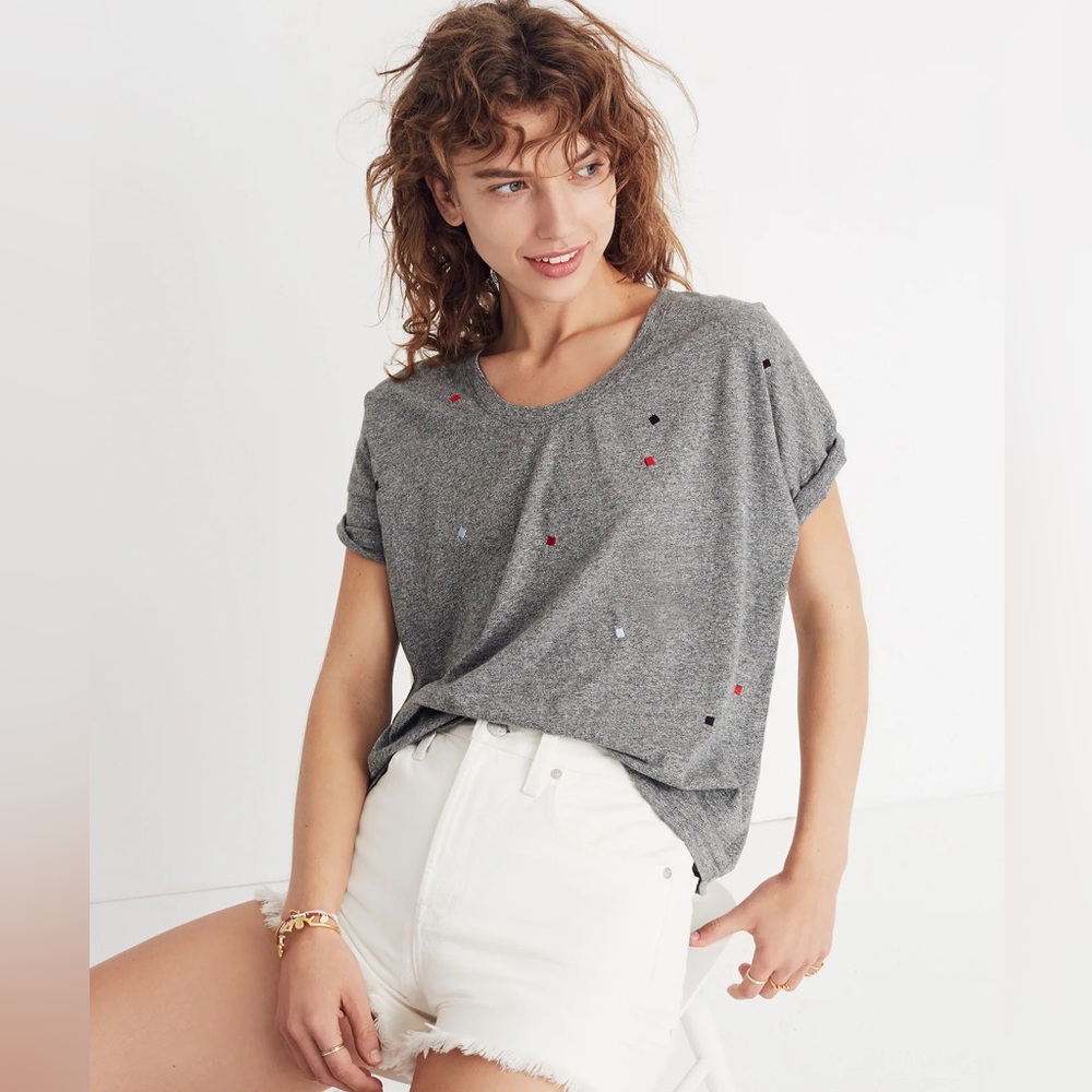 Madewell Embroidered U-Neck Tee in rusted clay